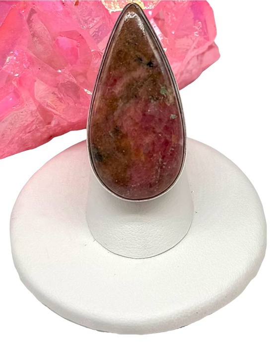 Hand Crafted Jewelry - Rhodonite Ring Size 7 925 Sterling Silver Overlay